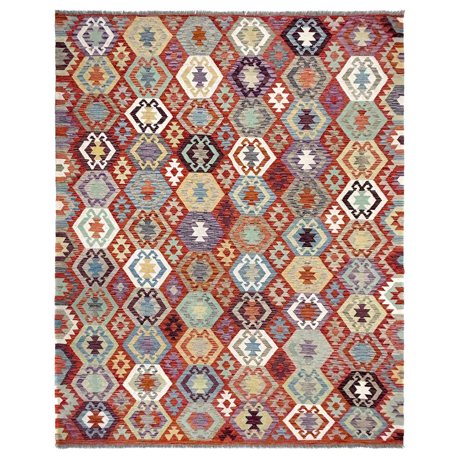 Hand Made Afghan Kilim – 6' 11" x 9' 8" ft (210 x 294 cm) | SKU: R39762