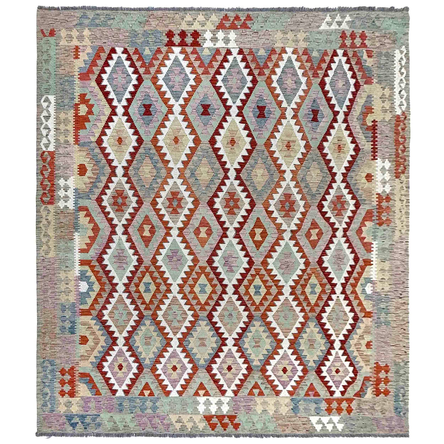 Hand-Knotted Multi Geometric Vegetable Kilim Area Rug – 8' 4" x 9' 9" ft (254 x 296 cm) | SKU: R39765