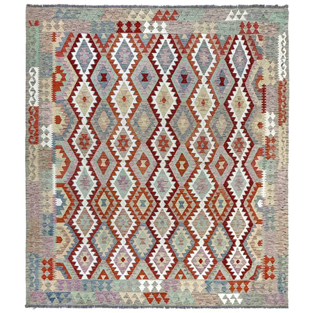 Hand-Knotted Multi Geometric Vegetable Kilim Area Rug – 8' 4" x 9' 9" ft (254 x 296 cm) | SKU: R39765