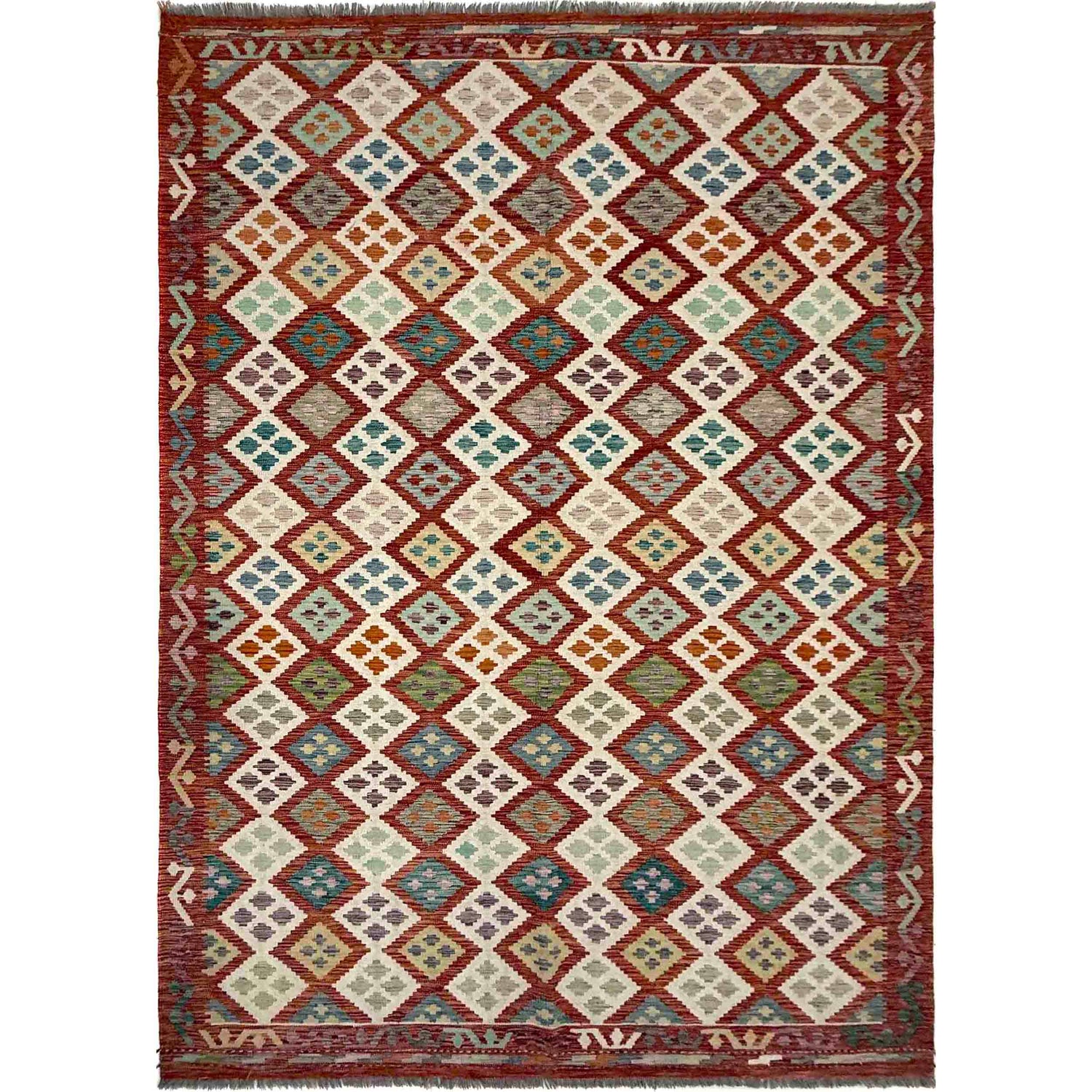 Colorful Flat-Weave Wool Kilim – 6' 9" x 9' 10" ft (205 x 300 cm) | SKU: R39768