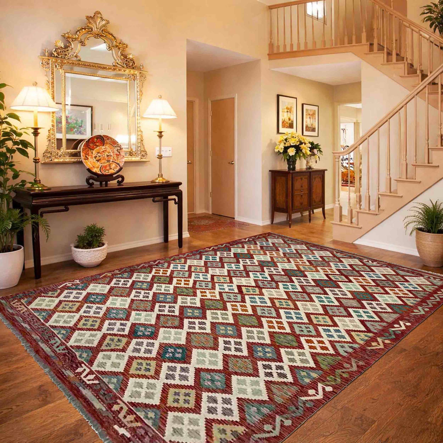 Colorful Flat-Weave Wool Kilim – 6' 9" x 9' 10" ft (205 x 300 cm) | SKU: R39768