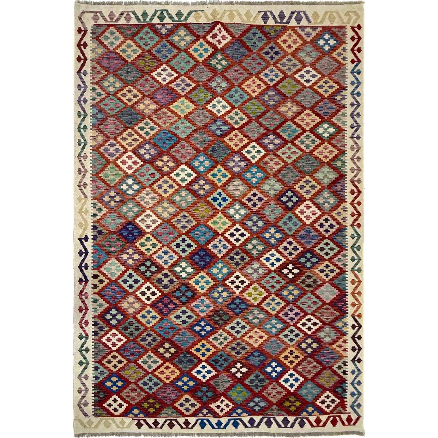 Colorful Flat-Weave Wool Kilim – 6' 7" x 9' 7" ft (200 x 293 cm) | SKU: R39769
