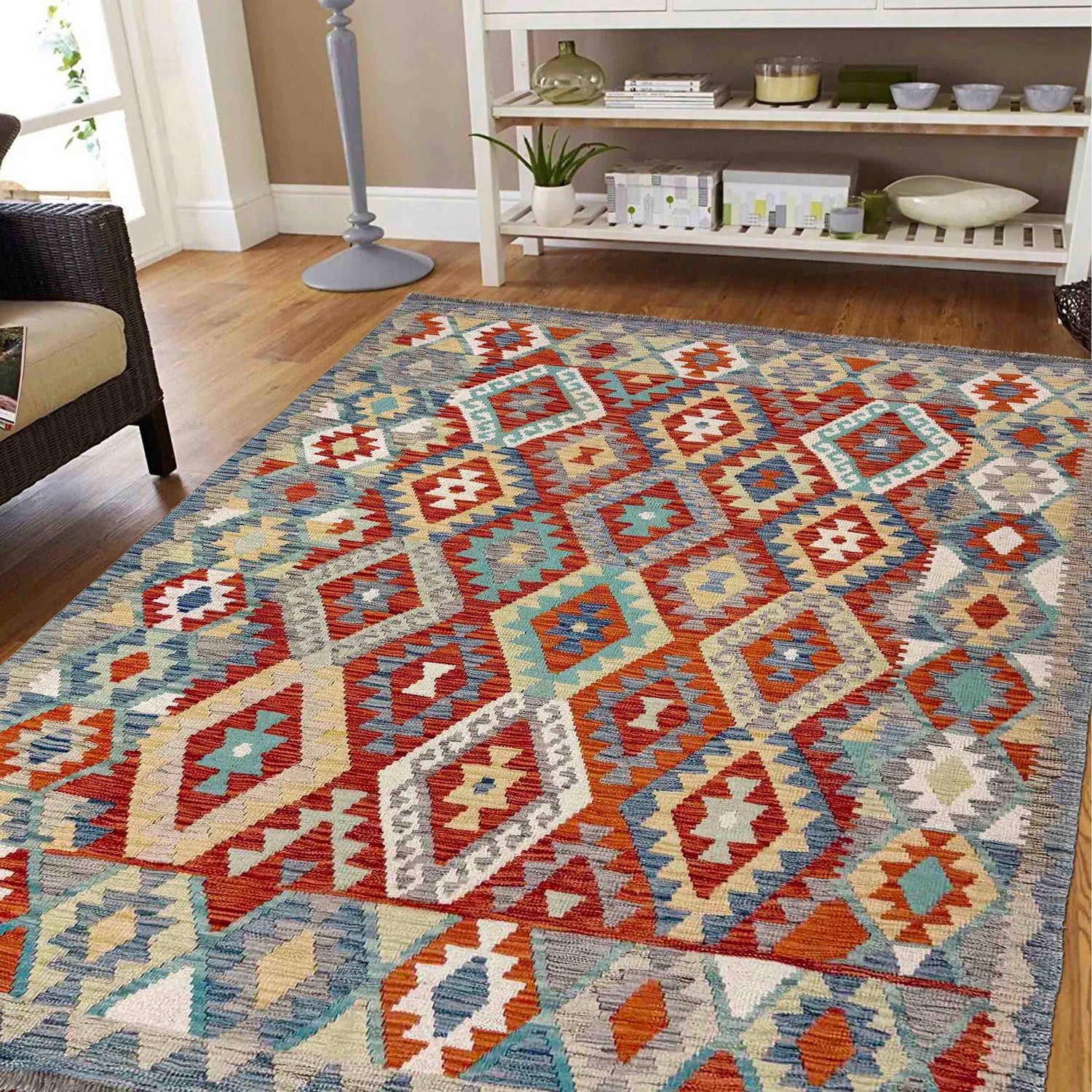 Hand Knotted Flatweave Kilim – 155 x 191 cm | SKU: R39818