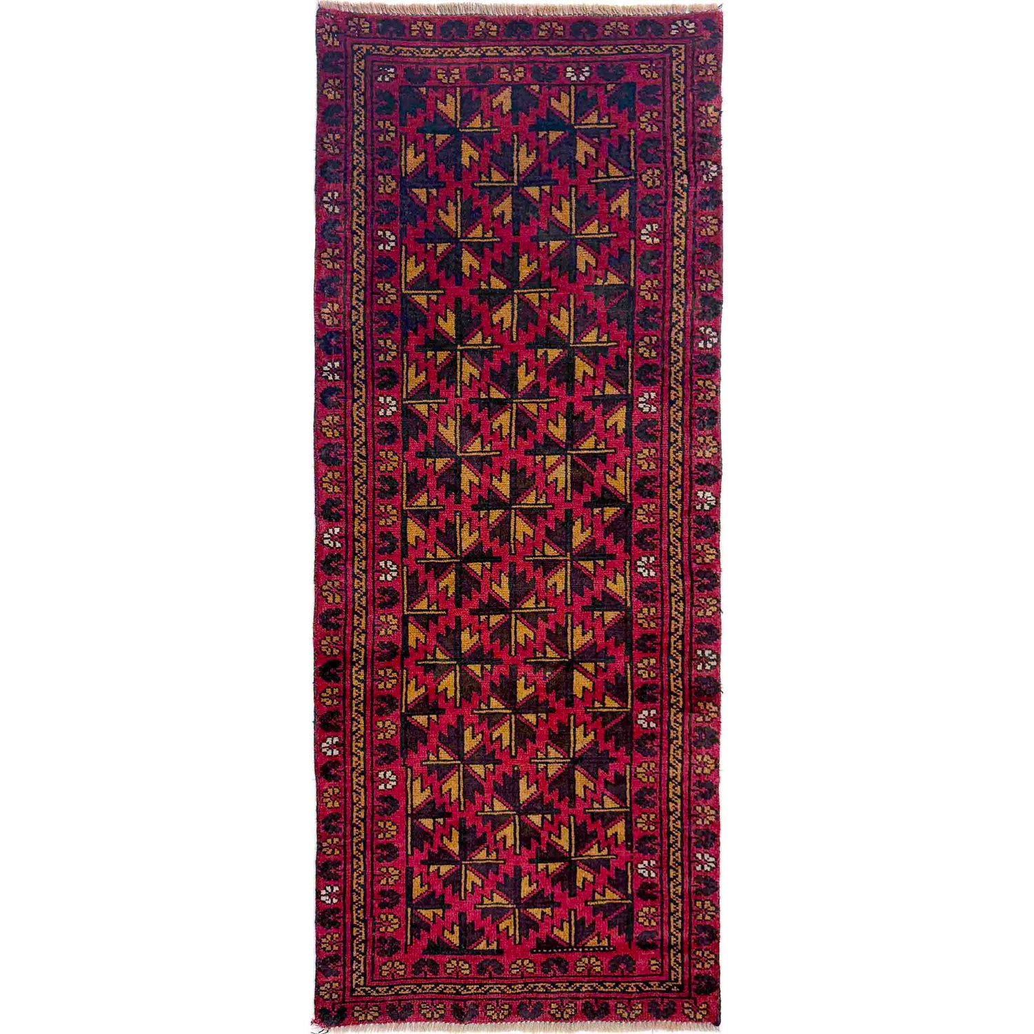 Hand-Knotted Red Floral Baluchi Runner – 2' 4" x 6' 3" ft (72 x 191 cm) | SKU: R39838