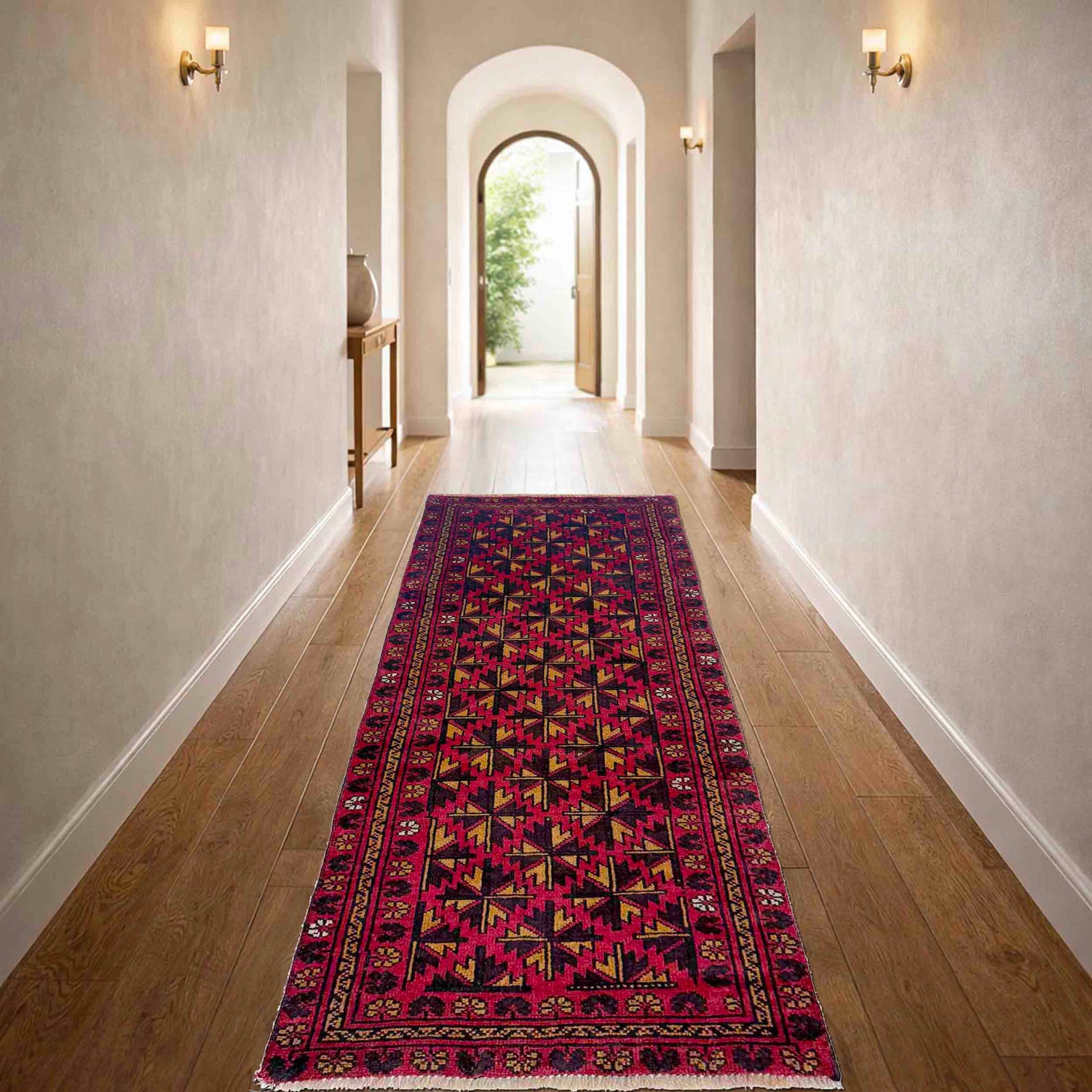 Hand-Knotted Red Floral Baluchi Runner – 2' 4" x 6' 3" ft (72 x 191 cm) | SKU: R39838