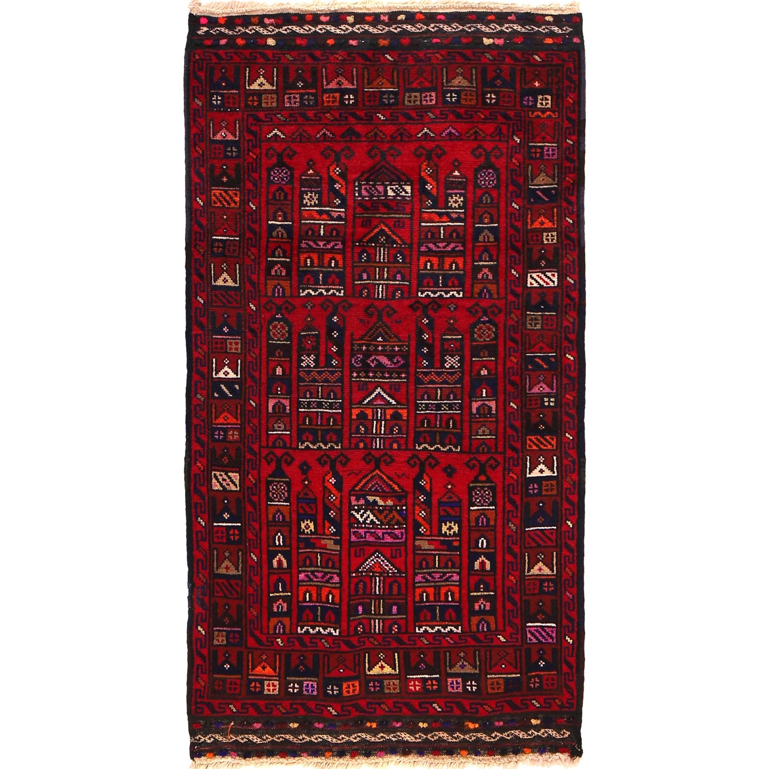 Baluchi Rug Handmade Red Prayer Design 3x5 ft