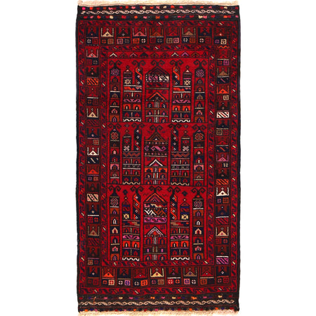 Baluchi Rug Handmade Red Prayer Design 3x5 ft