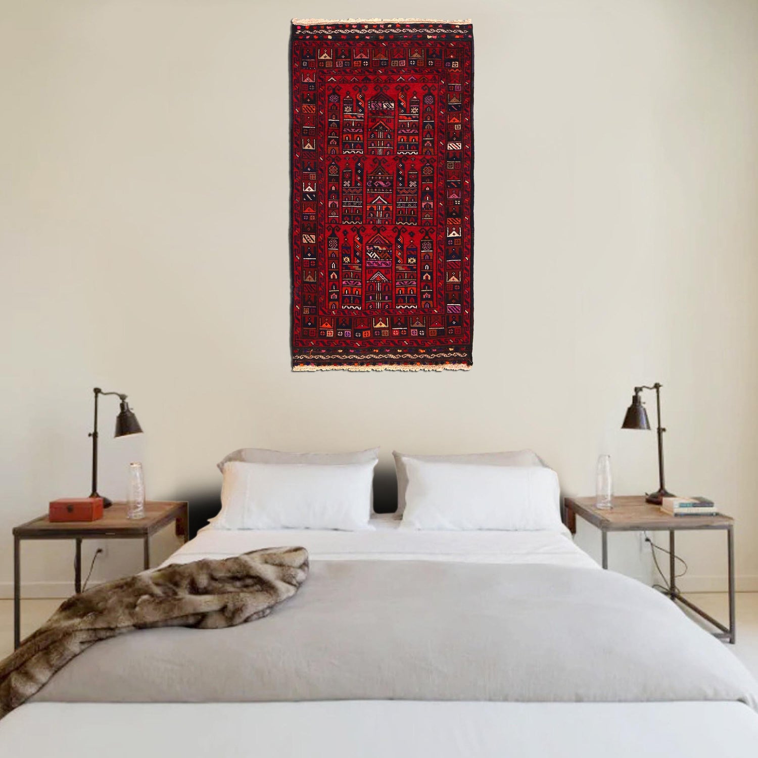Baluchi Rug Handmade Red Prayer Design 3x5 ft