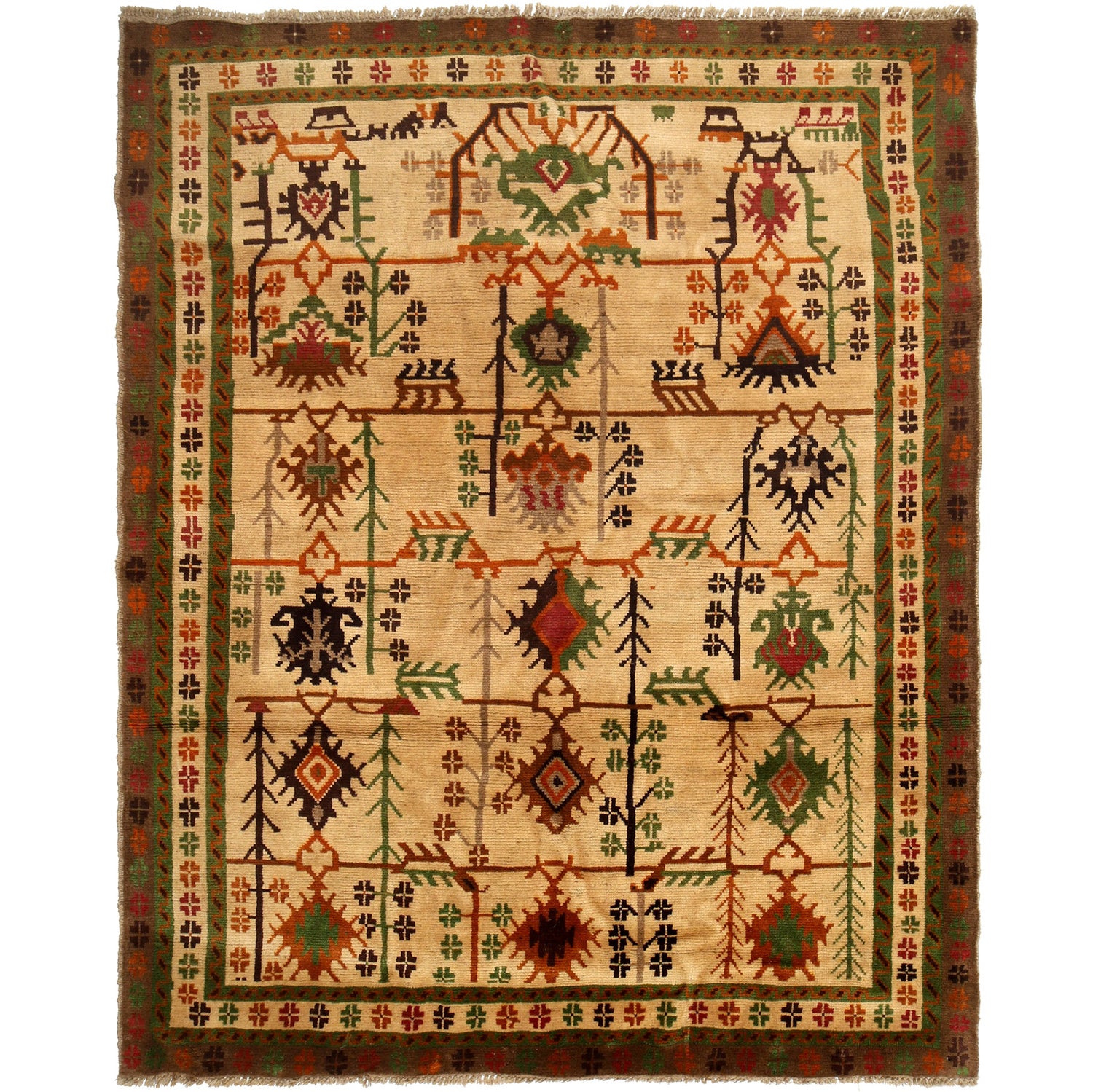Kohistani Area Rug Handmade Beige Floral 5x8 ft