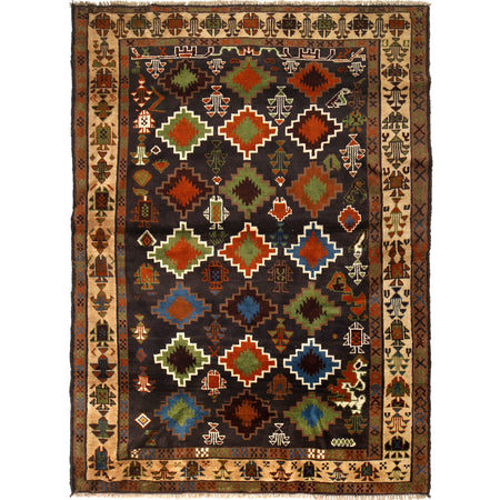 Kohistani Area Rug Handmade Black Floral 5x8 ft