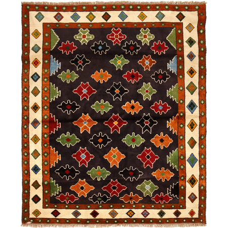 Kohistani Area Rug Handmade Black Floral 5x6 ft