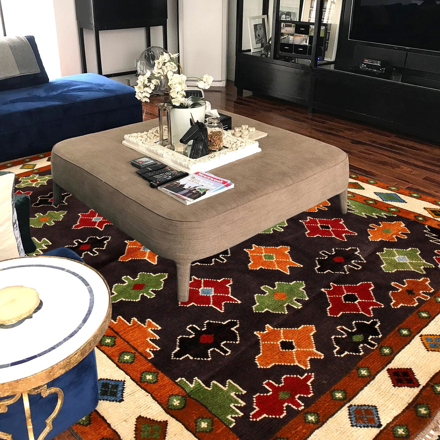 Kohistani Area Rug Handmade Black Floral 5x6 ft