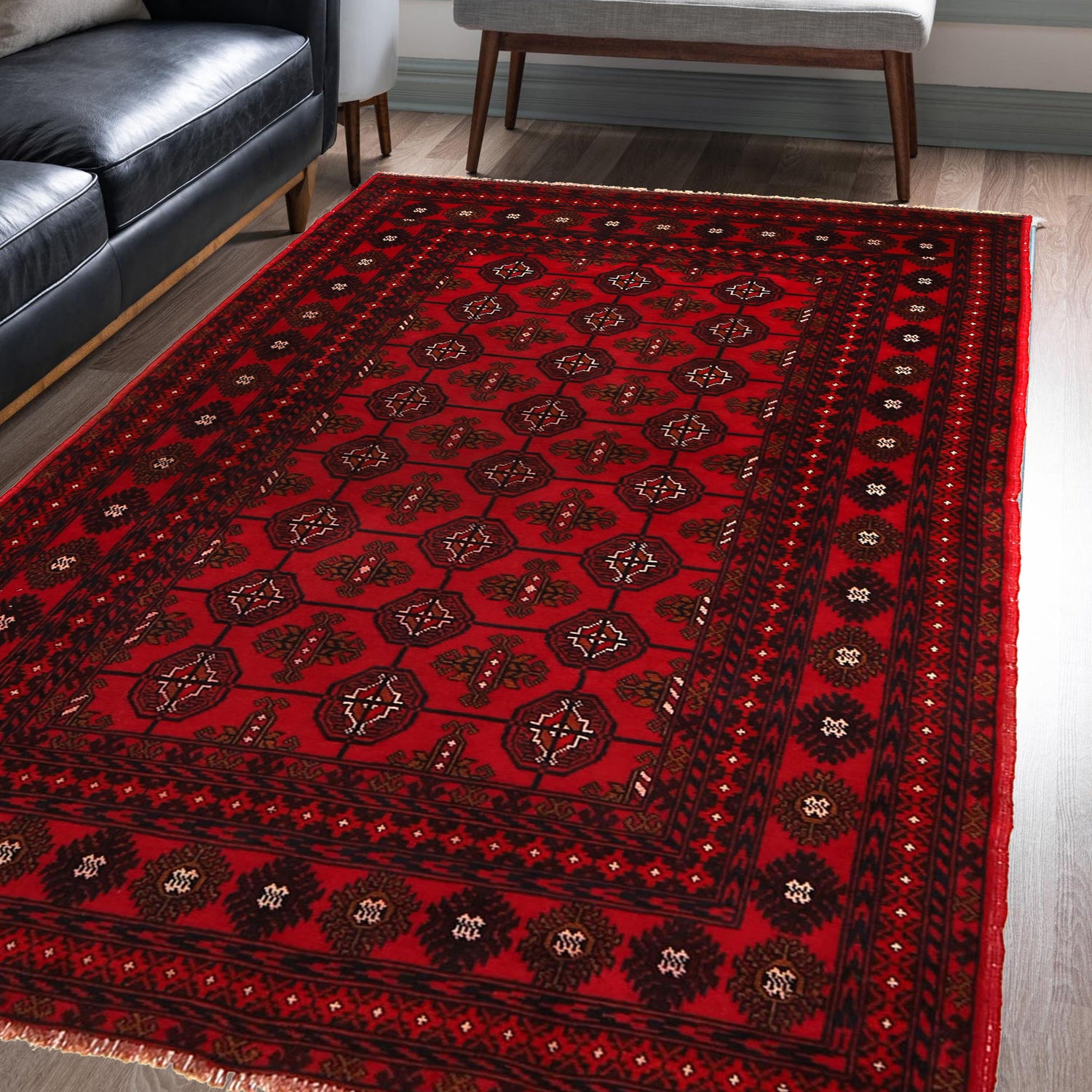 Bokhara Rug Handmade Vibrant Red Medallion 4x6 ft
