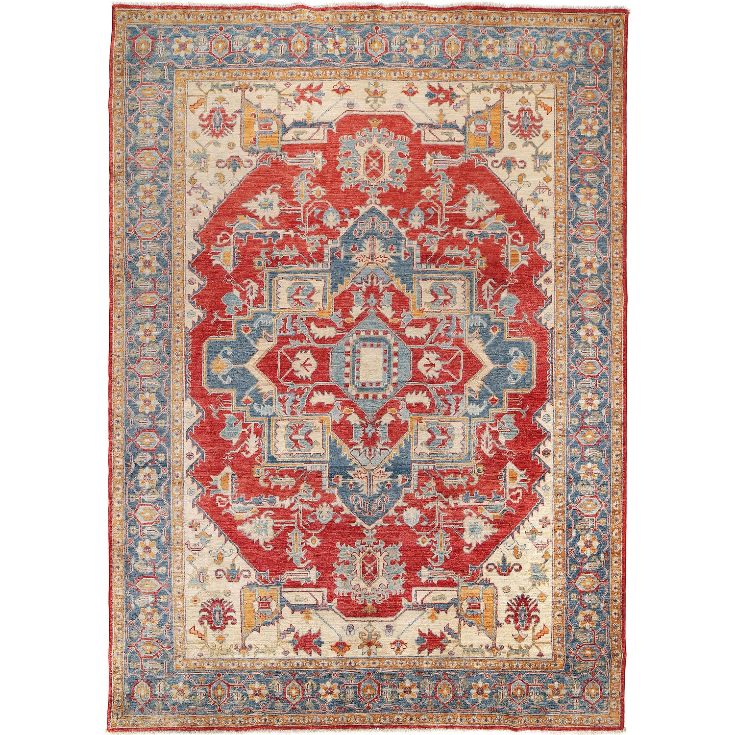 Heriz Area Rug Handmade Multi Medallion 7x10 ft