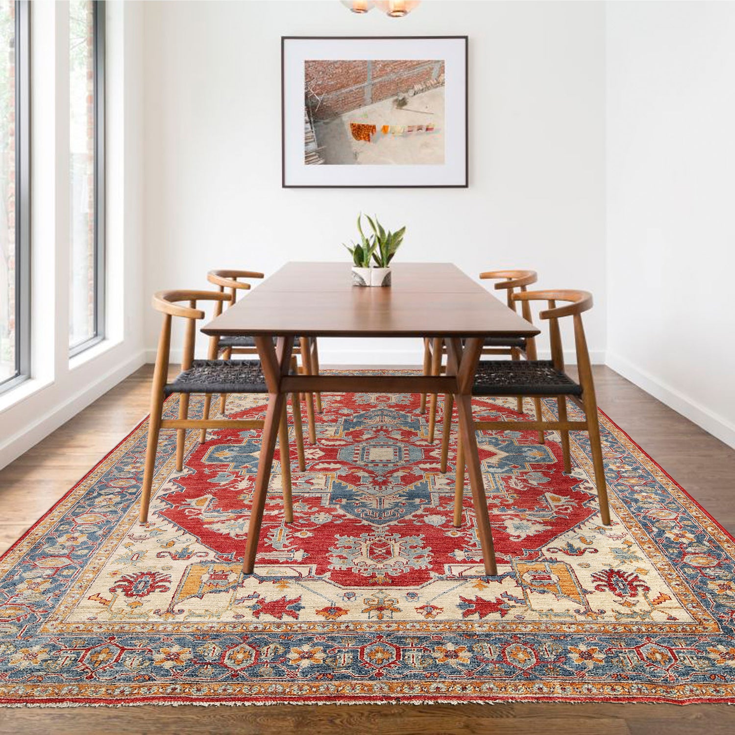 Heriz Area Rug Handmade Multi Medallion 7x10 ft