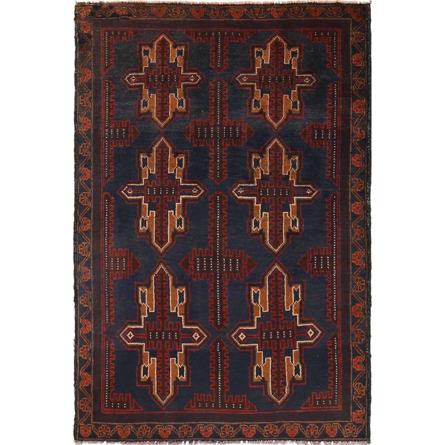 Baluchi Rug Handmade Multi Geometric 2x4 ft