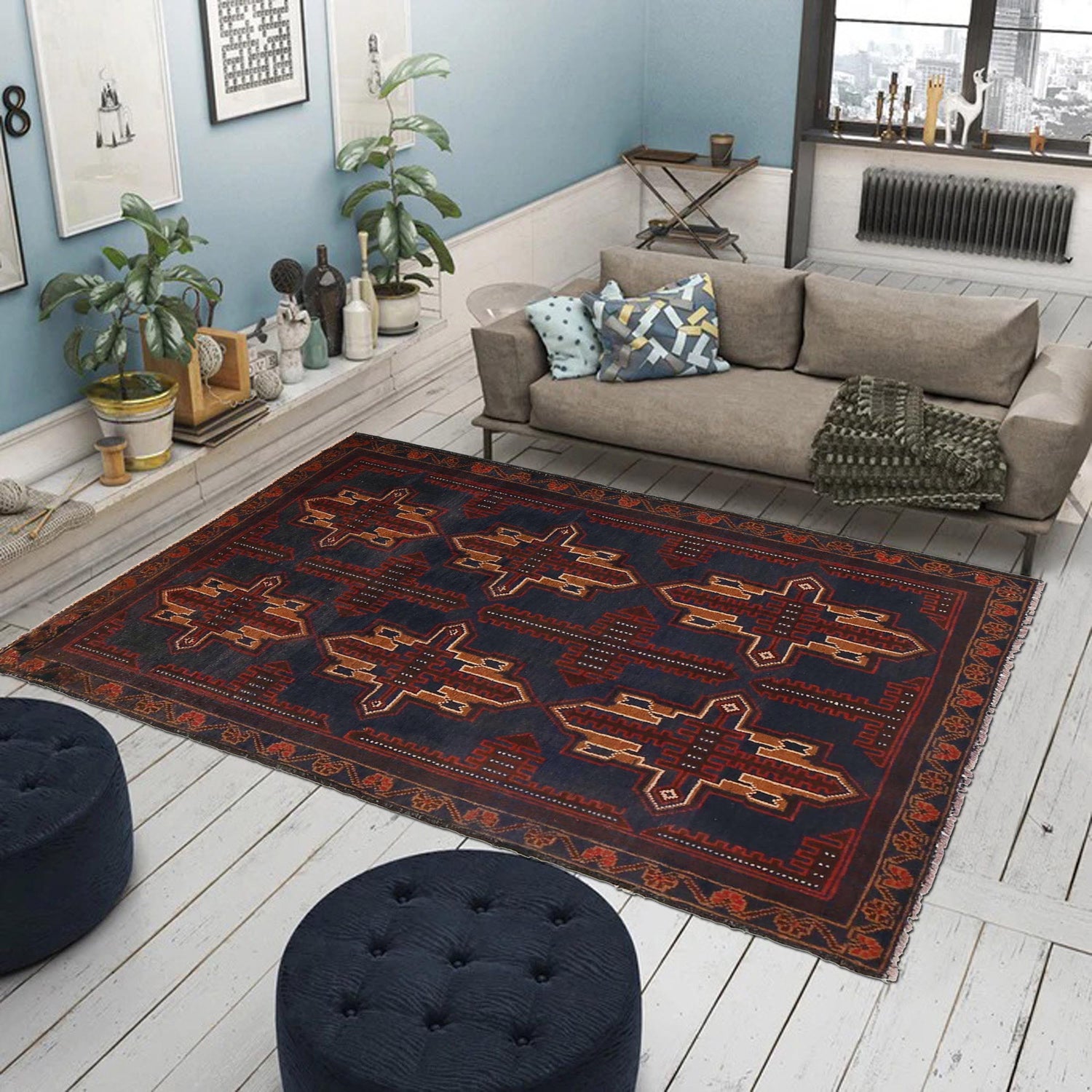 Baluchi Rug Handmade Multi Geometric 2x4 ft