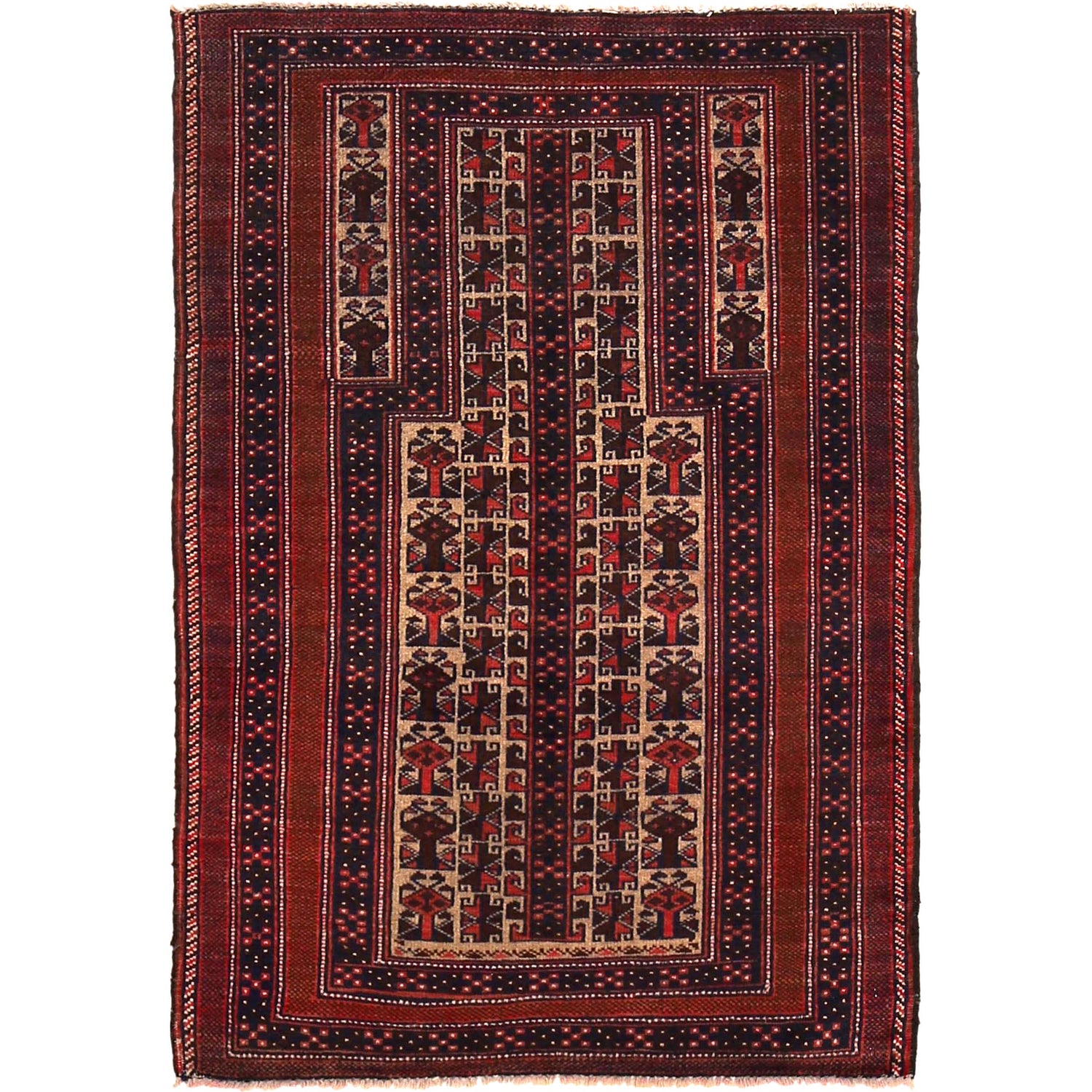 Baluchi Rug Handmade Beige Prayer Design 2x4 ft