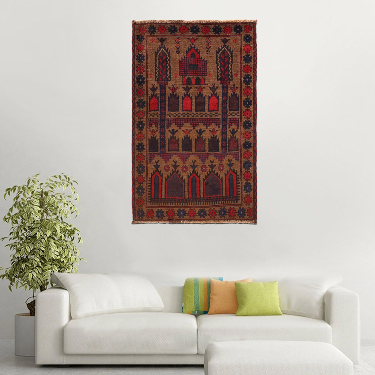 Baluchi Rug Handmade Brown Prayer Design 3x5 ft