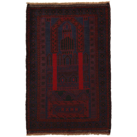 Baluchi Rug Handmade Blue Prayer Design 3x5 ft