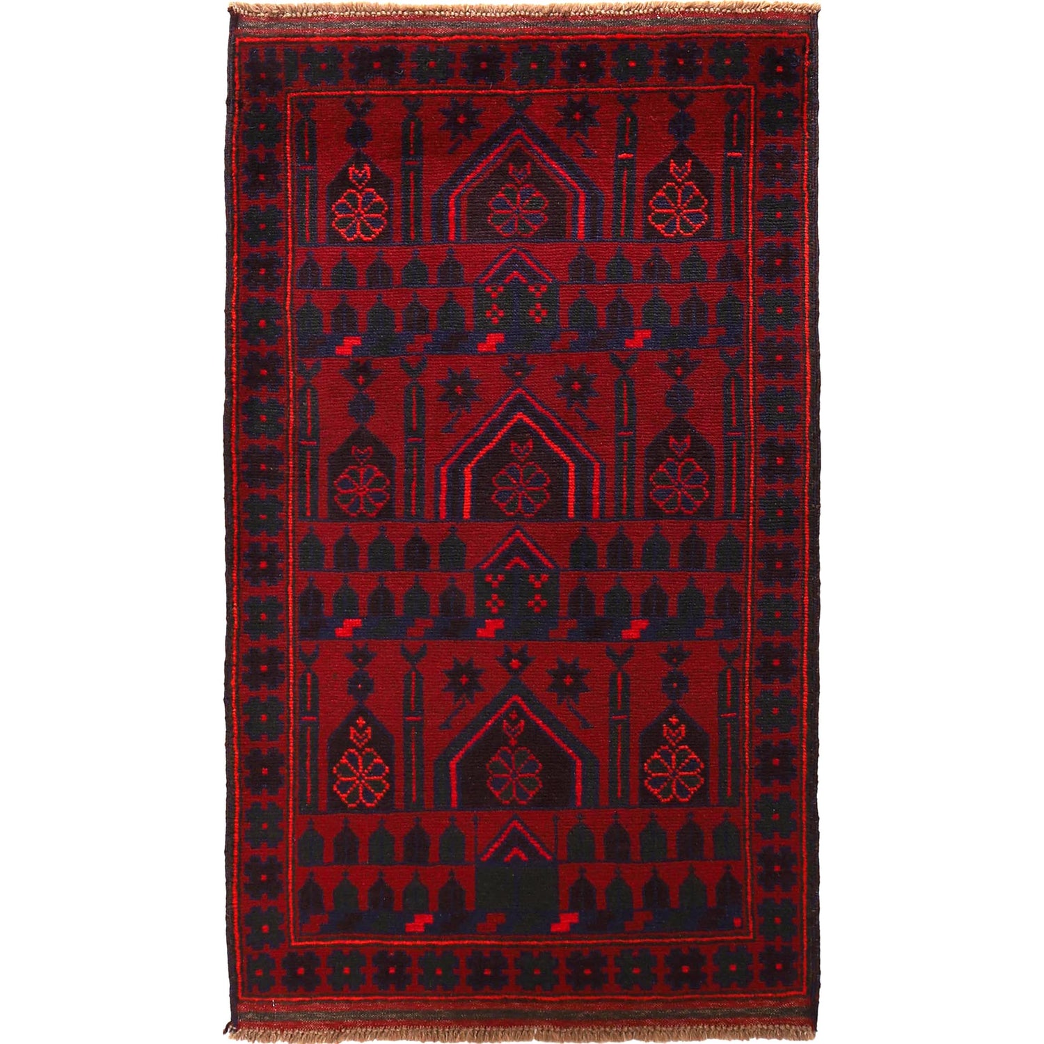 Baluchi Rug Handmade Red Prayer Design 3x5 ft