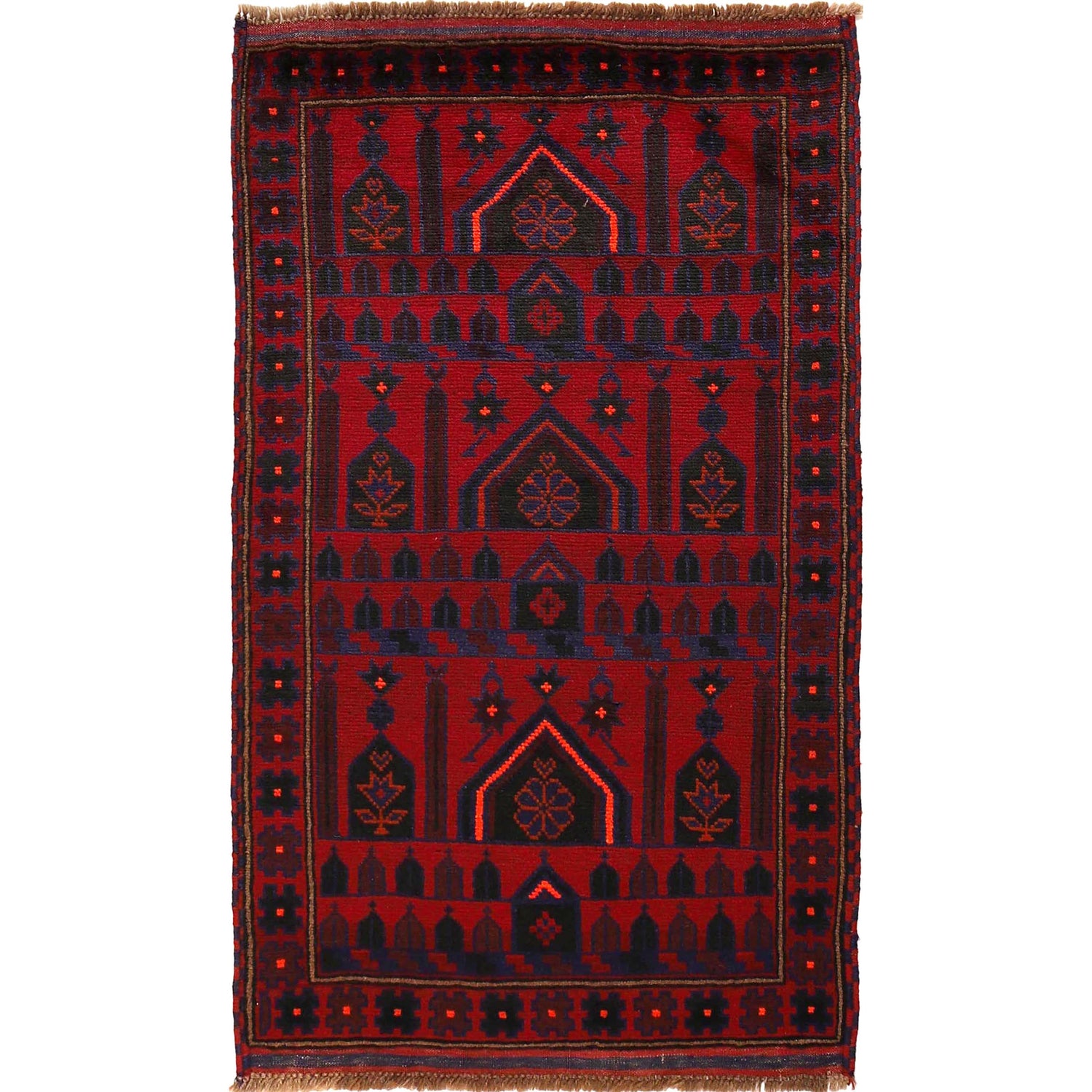 Baluchi Rug Handmade Red Prayer Design 3x5 ft