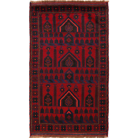 Baluchi Rug Handmade Red Prayer Design 3x5 ft