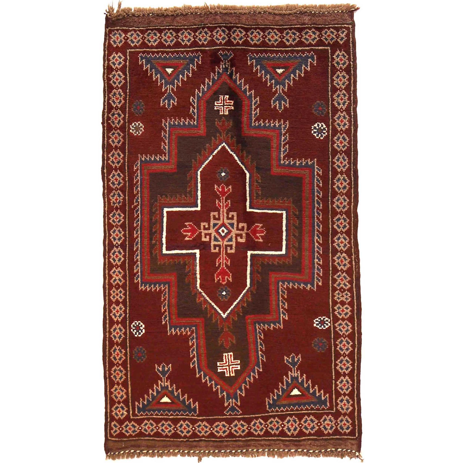 Baluchi Rug Handmade Red Geometric 3x5 ft