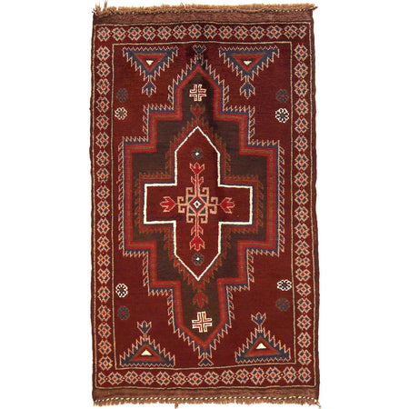 Baluchi Rug Handmade Red Geometric 3x5 ft