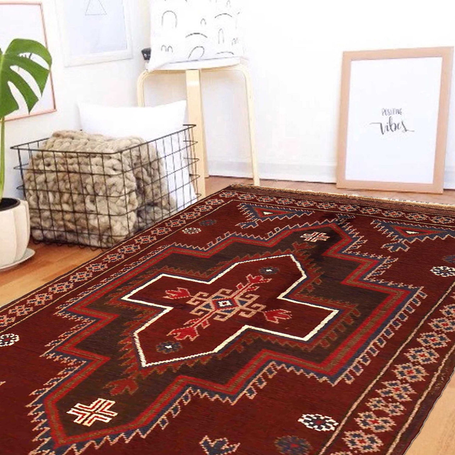 Baluchi Rug Handmade Red Geometric 3x5 ft