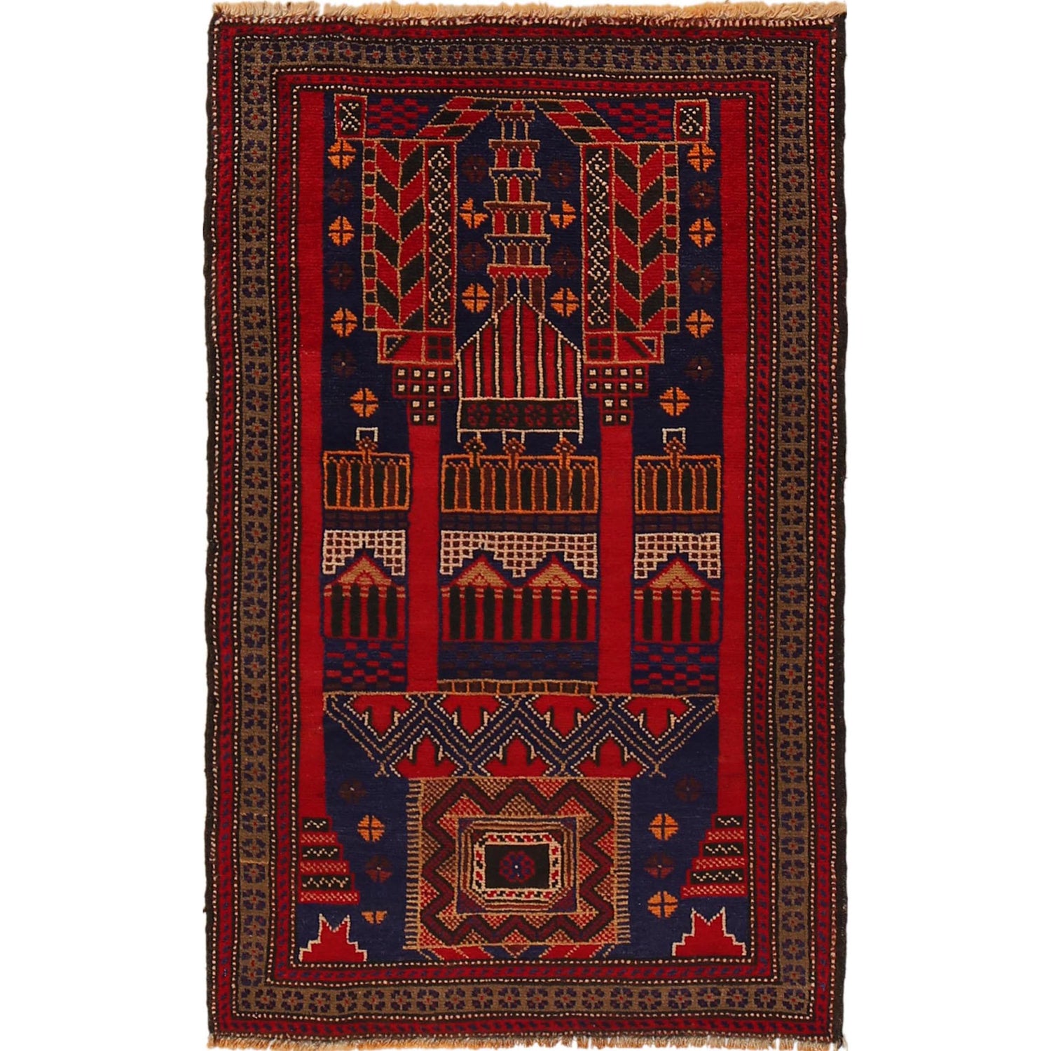 Baluchi Rug Handmade Blue Prayer Design 2x4 ft