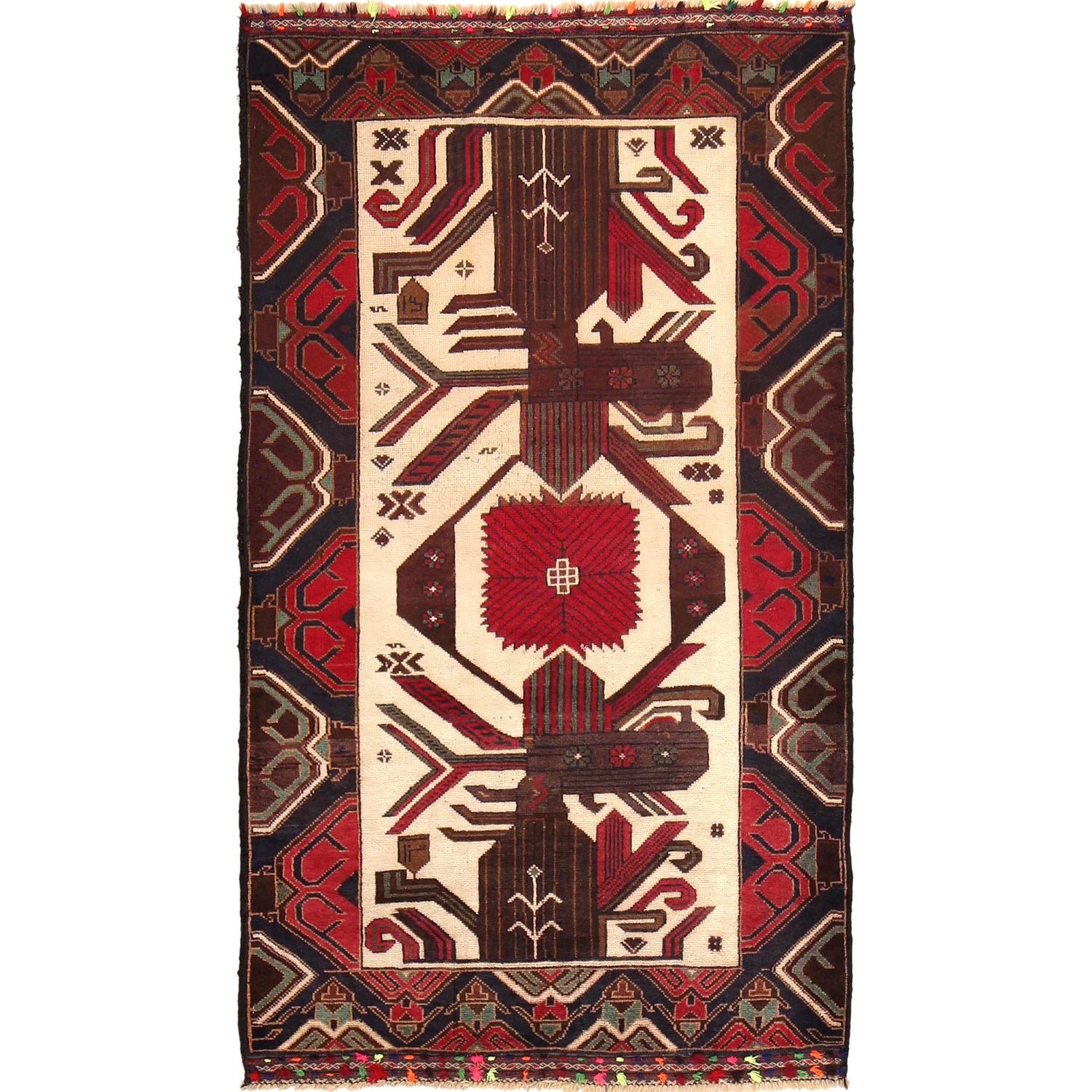 Baluchi Rug Handmade Multi Geometric 3x5 ft