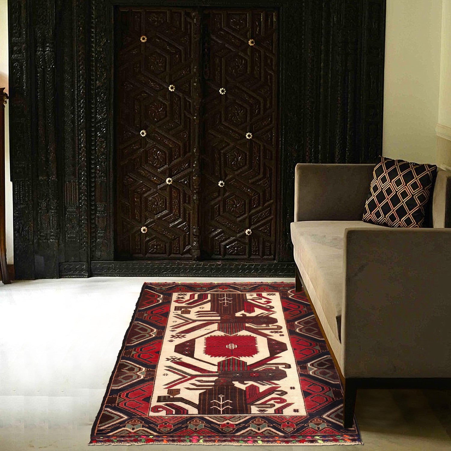 Baluchi Rug Handmade Multi Geometric 3x5 ft