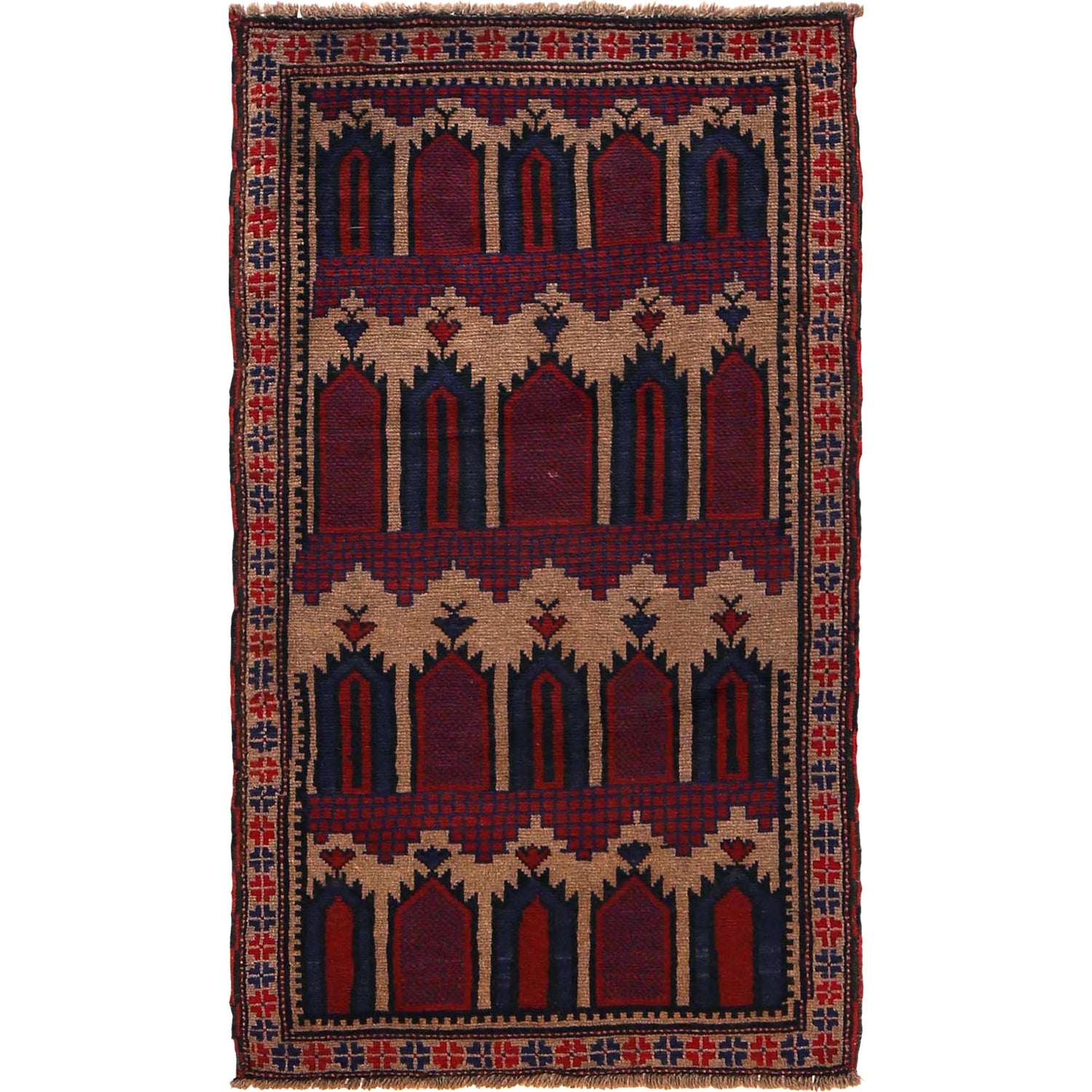 Baluchi Rug Handmade Multi Prayer Design 3x5 ft