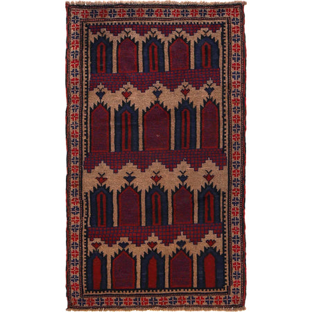 Baluchi Rug Handmade Multi Prayer Design 3x5 ft
