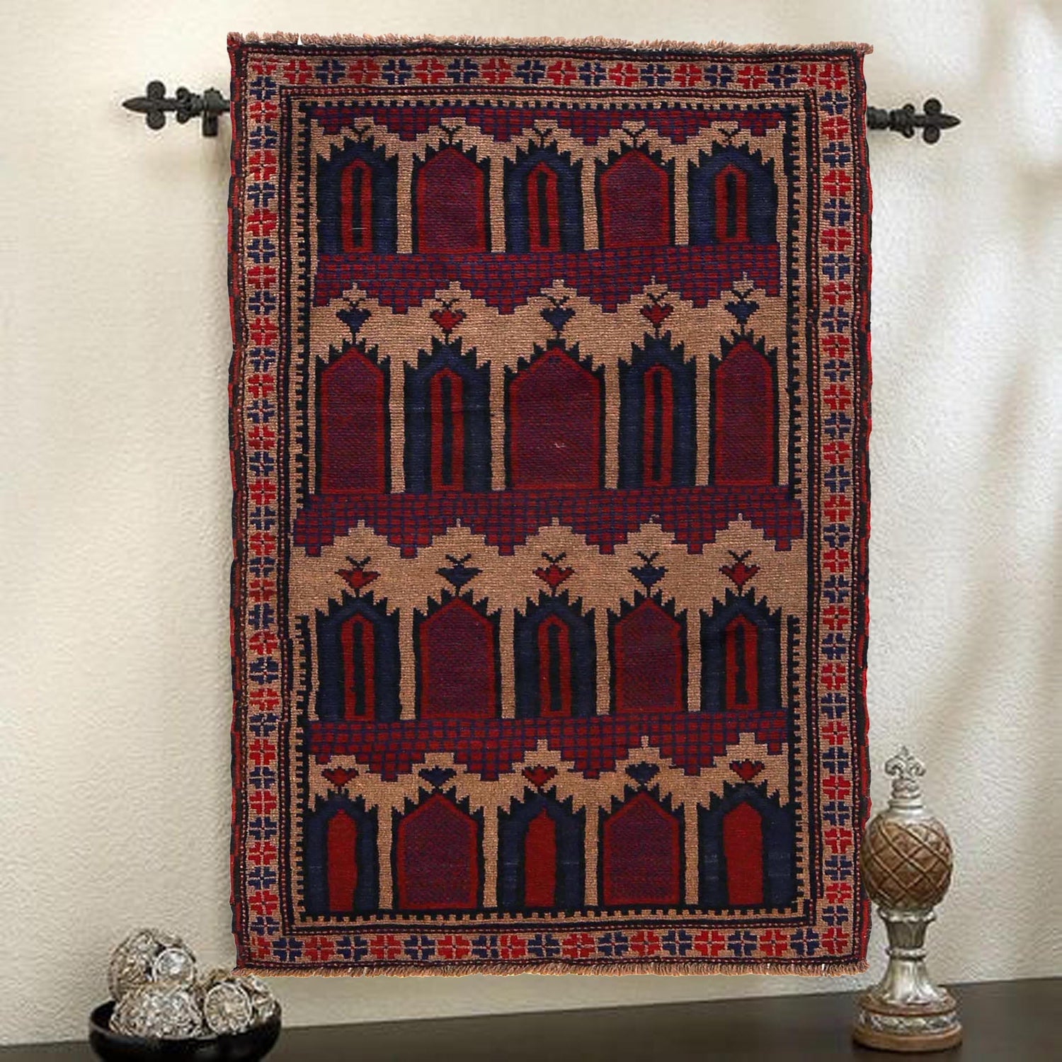 Baluchi Rug Handmade Multi Prayer Design 3x5 ft