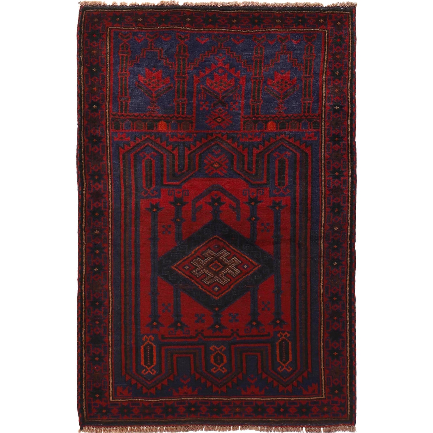 Baluchi Rug Handmade Multi Prayer Design 3x5 ft