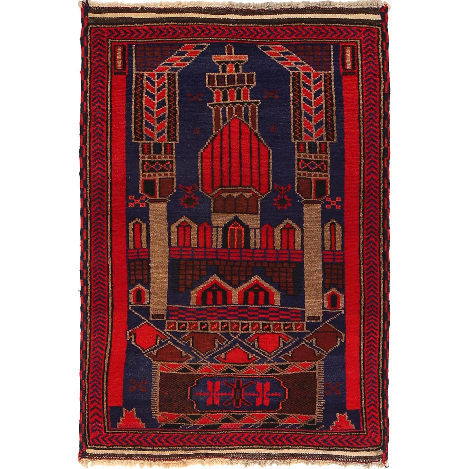 Baluchi Rug Handmade Multi Prayer Design 2x4 ft