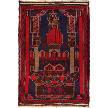 Baluchi Rug Handmade Multi Prayer Design 2x4 ft