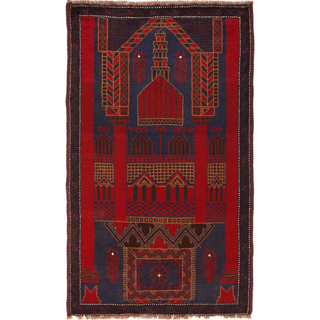 Baluchi Rug Handmade Multi Prayer Design 3x5 ft