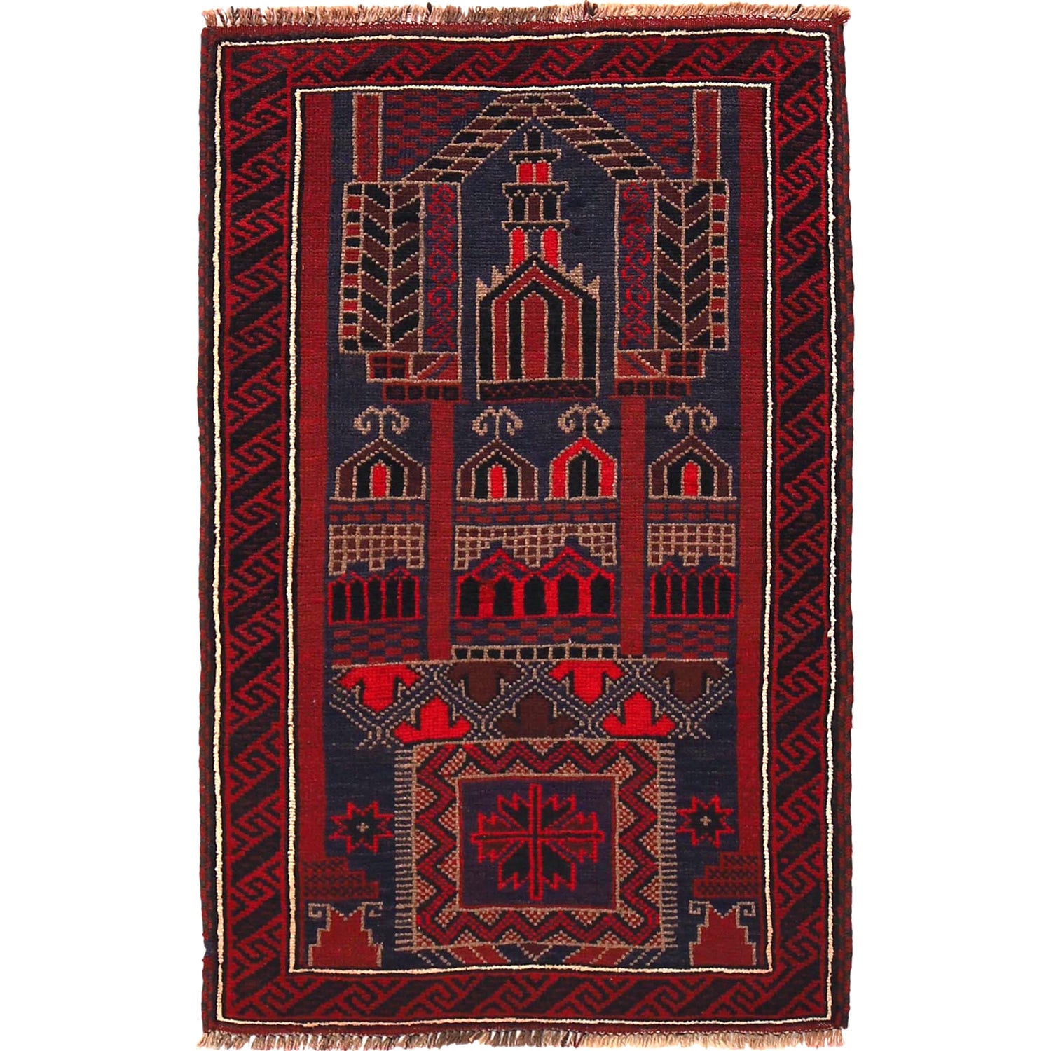Baluchi Rug Handmade Multi Prayer Design 3x5 ft