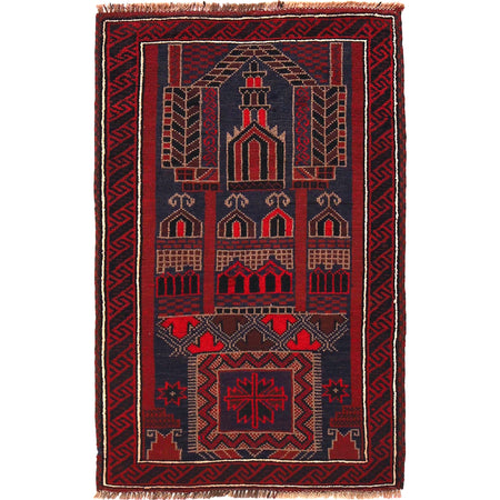Baluchi Rug Handmade Multi Prayer Design 3x5 ft