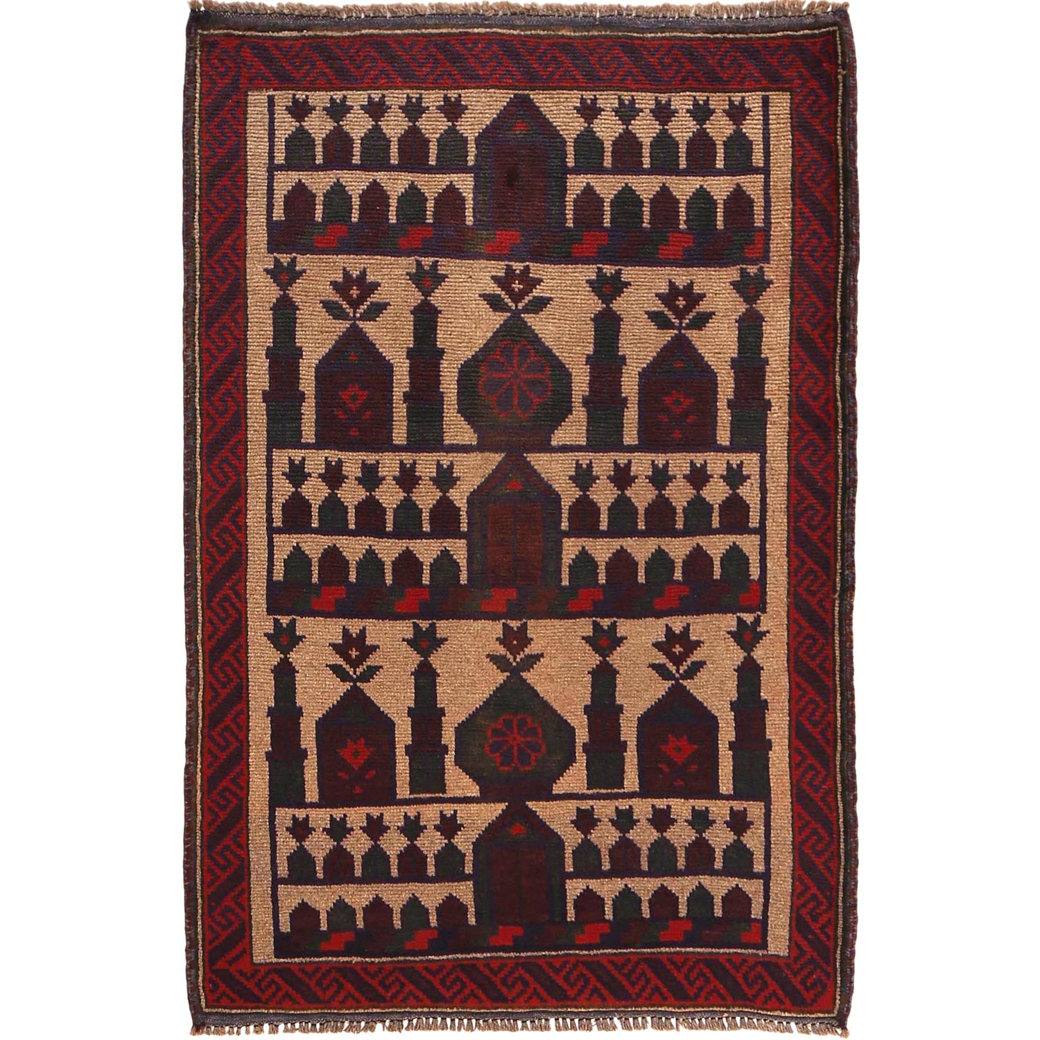 Baluchi Rug Handmade Beige Prayer Design 3x5 ft