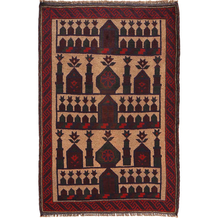 Baluchi Rug Handmade Beige Prayer Design 3x5 ft
