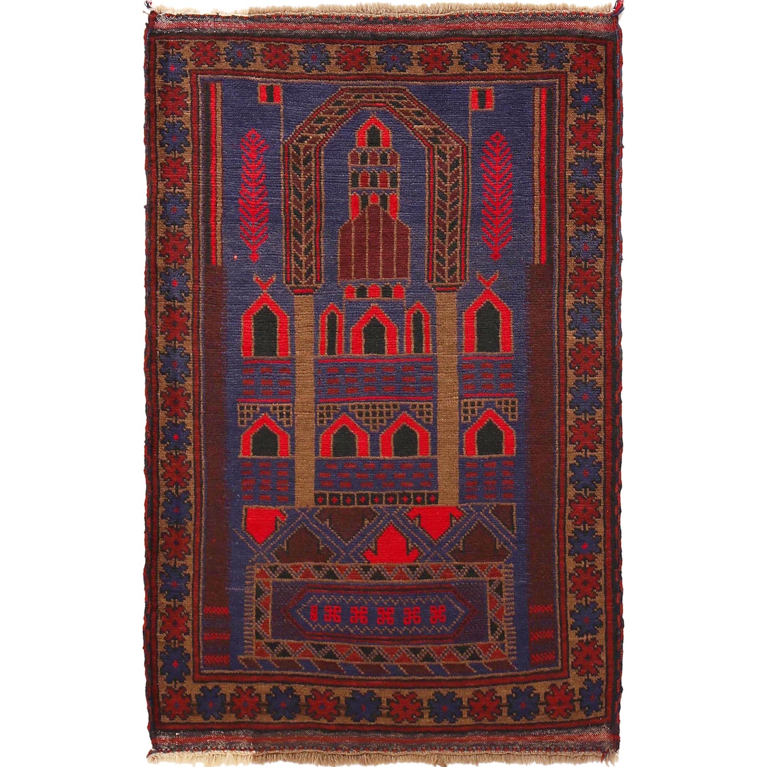 Baluchi Rug Handmade Multi Prayer Design 2x4 ft