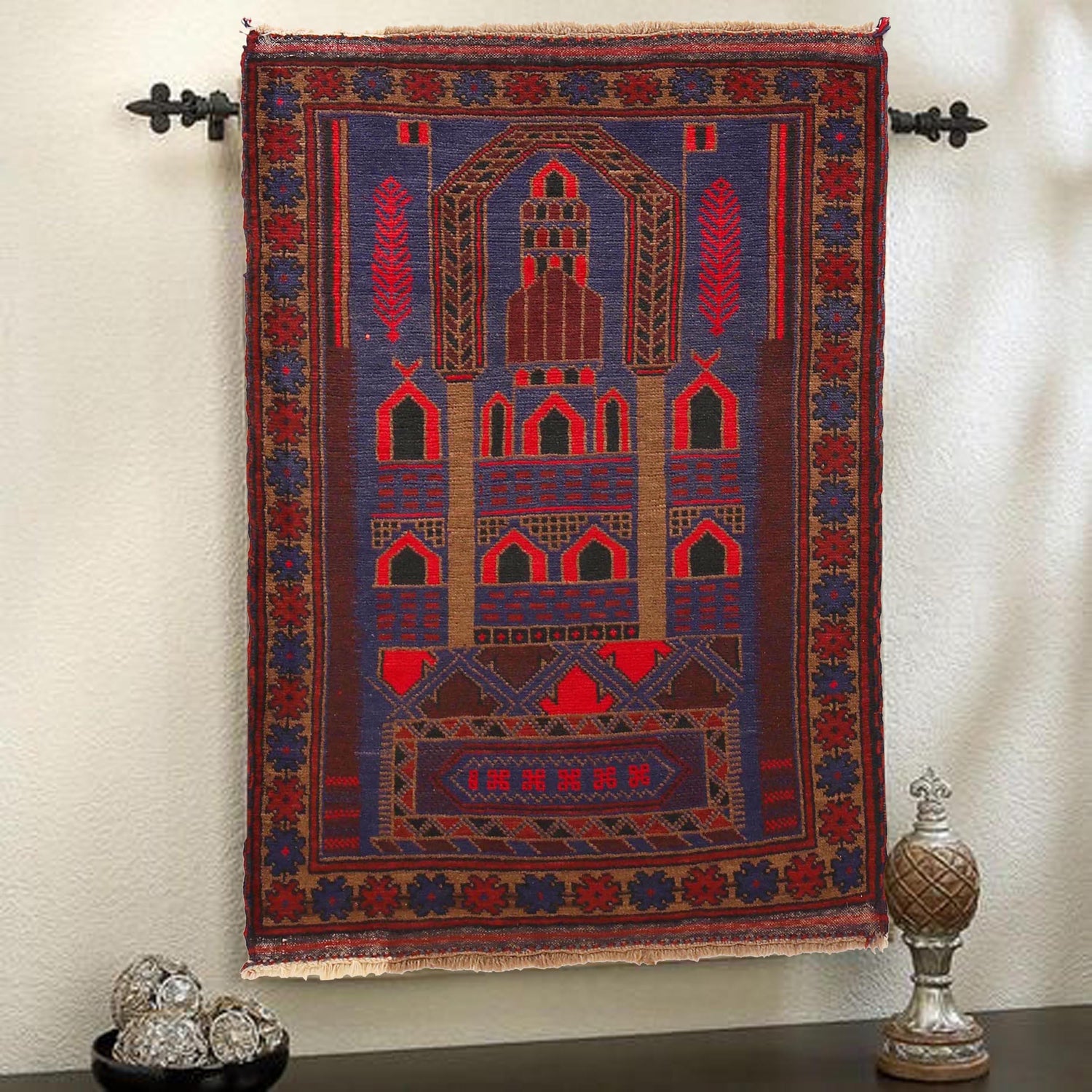 Baluchi Rug Handmade Multi Prayer Design 2x4 ft
