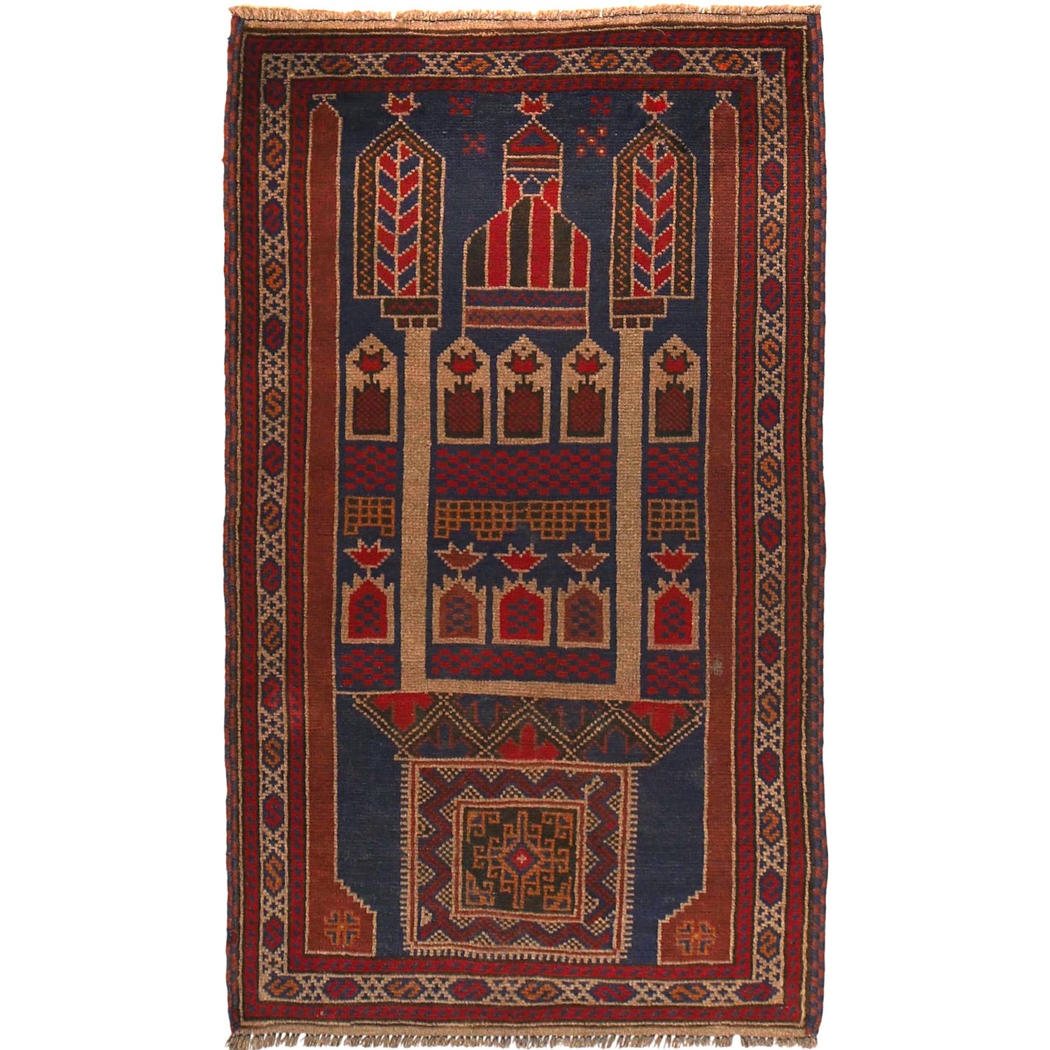 Baluchi Rug Handmade Multi Prayer Design 3x5 ft