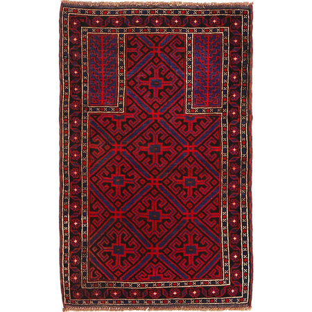 Baluchi Rug Handmade Multi Prayer Design 3x5 ft