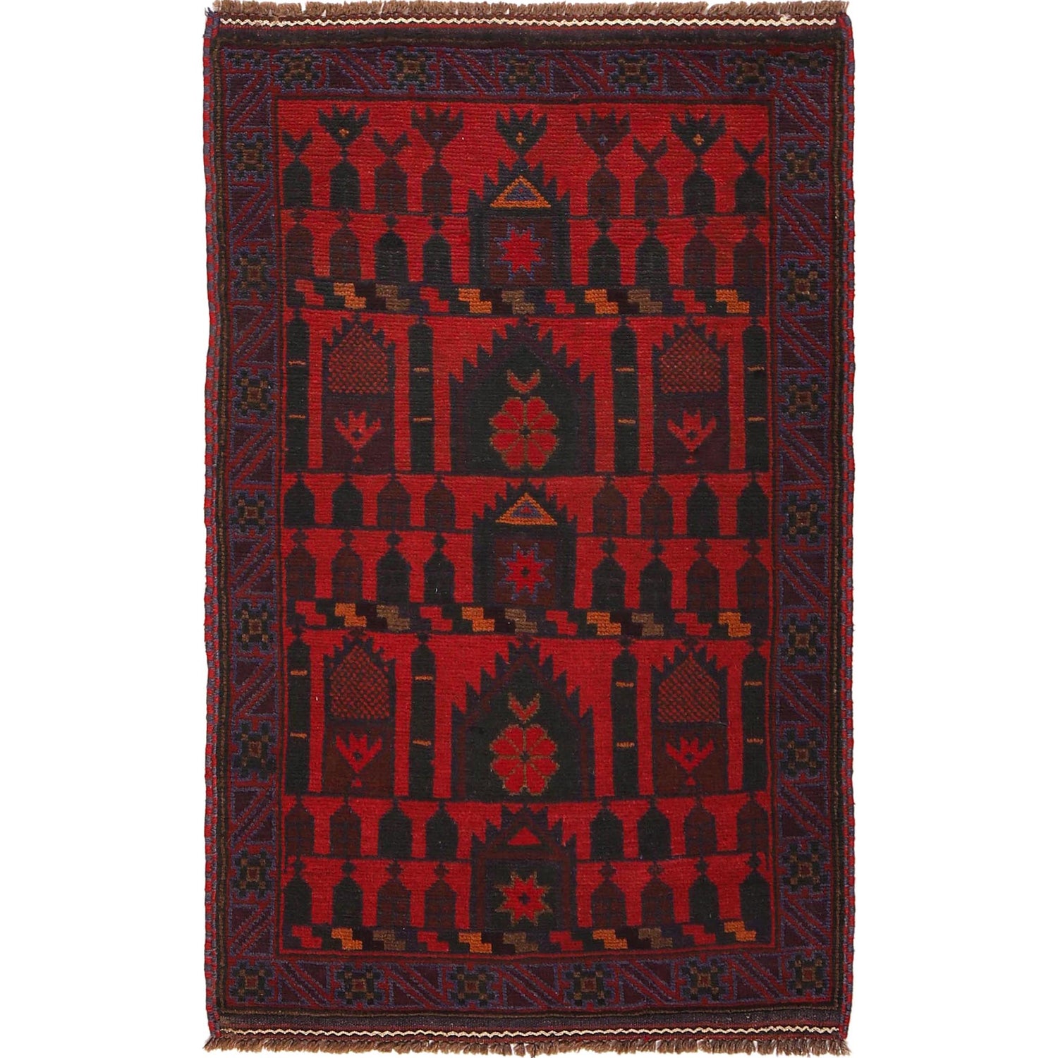 Baluchi Rug Handmade Red Prayer Design 3x5 ft