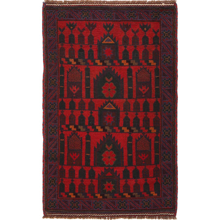Baluchi Rug Handmade Red Prayer Design 3x5 ft